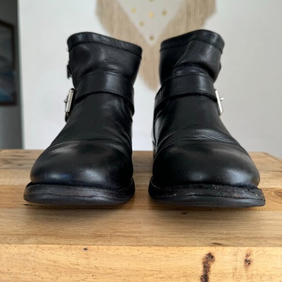 𝅺Ash Black Leather Double Silver Buckle Grunge Moto Ankle Boots US Size 8 / 39 - Picture 3 of 15